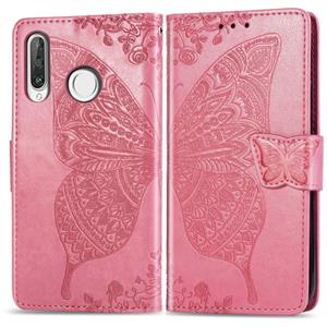 Huismerk Vlinder liefde bloemen reliëf horizontale Flip lederen case voor Huawei P30 Lite/Nova 4e met houder & card slots & portemonnee & Lanyard (roze)