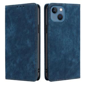 huismerk RFID Anti-theft Brush Magnetic Leather Phone Case For iPhone 13(Blue)