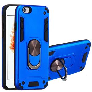 huismerk Voor iPhone 6 / 6s 2 in 1 Armour Series PC + TPU beschermhoes met ringhouder(Donkerblauw)