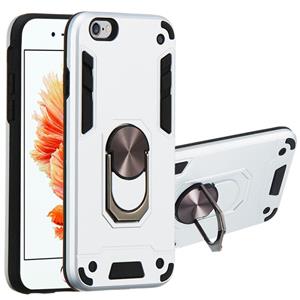 huismerk Voor iPhone 6 / 6s 2 in 1 Armour Series PC + TPU beschermhoes met ringhouder(Zilver)