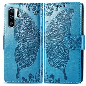 Huismerk Butterfly Love bloemen reliëf horizontale Flip lederen case voor Huawei P30 Pro met houder & kaartsleuven & portemonnee & Lanyard (blauw)