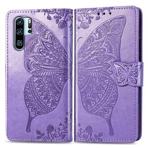 Huismerk Butterfly Love bloemen reliëf horizontale Flip lederen case voor Huawei P30 Pro met houder & kaartsleuven & portemonnee & Lanyard (licht paars)