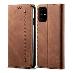 huismerk Voor Galaxy S20 Denim Texture Casual Style Horizontal Flip Leather Case met Holder & Card Slots & Wallet(Brown)