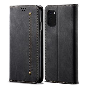 huismerk Voor Galaxy S20 Plus Denim Texture Casual Style Horizontal Flip Leather Case met Holder & Card Slots & Wallet(Black)