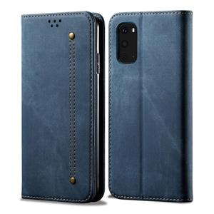 huismerk Voor Galaxy S20 Plus Denim Texture Casual Style Horizontal Flip Leather Case met Holder & Card Slots & Wallet(Blue)