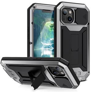 R-Just Sliding Camera Schokbestendig Waterdicht Stofdicht Metalen + Siliconen Beschermhoes Met Houder Voor iPhone 13 Mini