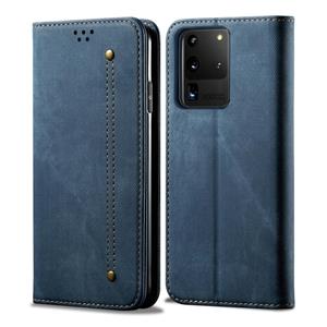 huismerk Voor Galaxy S20 Ultra Denim Texture Casual Style Horizontal Flip Leather Case met Holder & Card Slots & Wallet(Blue)