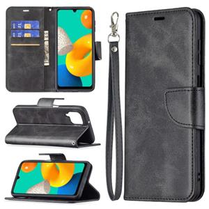 huismerk Voor Samsung Galaxy M32 Retro Lamsvacht Textuur Pure Kleur Horizontale Flip PU Lederen Case met Houder & Card Slots & Wallet & Lanyard (Zwart)