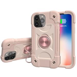 huismerk Schokbestendige siliconen + pc-beschermhoes met dual-ringhouder voor iPhone 13 Mini (Rose Gold)