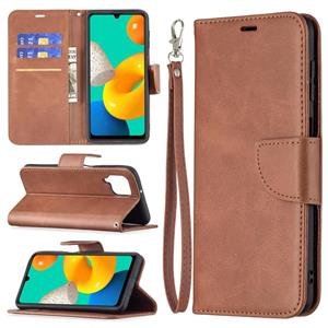 huismerk Voor Samsung Galaxy M32 Retro Lambskin Texture Pure Color Horizontale Flip PU Lederen Hoesje met houder & kaart slots &portemonnee &lanyard (bruin)