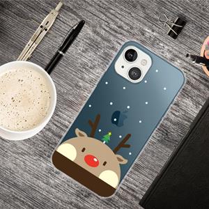 huismerk Kerst Serie Transparante TPU-beschermhoes voor iPhone 13 (Fat Deer)