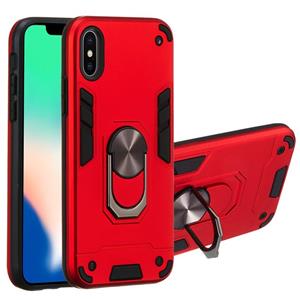 huismerk Voor iPhone XS / X 2 in 1 Armour Series PC + TPU beschermhoes met ringhouder(rood)