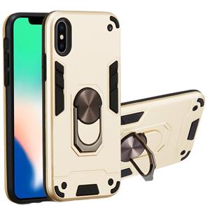 huismerk Voor iPhone XS / X 2 in 1 Armour Series PC + TPU beschermhoes met ringhouder(Goud)