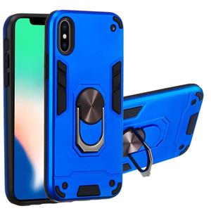 huismerk Voor iPhone XS / X 2 in 1 Armour Series PC + TPU beschermhoes met ringhouder(Donkerblauw)