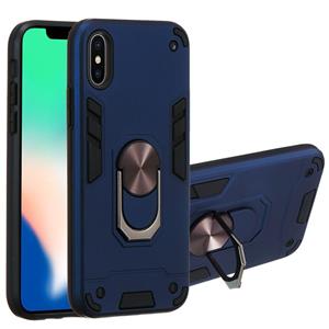 huismerk Voor iPhone XS / X 2 in 1 Armour Series PC + TPU beschermhoes met ringhouder(Royal Blue)