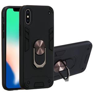 huismerk Voor iPhone XS / X 2 in 1 Armour Series PC + TPU beschermhoes met ringhouder(zwart)