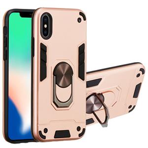 huismerk Voor iPhone XS / X 2 in 1 Armour Series PC + TPU beschermhoes met ringhouder(Rose Gold)