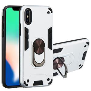 huismerk Voor iPhone XS / X 2 in 1 Armour Series PC + TPU beschermhoes met ringhouder(Zilver)