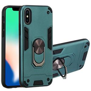 huismerk Voor iPhone XS / X 2 in 1 Armour Series PC + TPU beschermhoes met ringhouder (donkergroen)