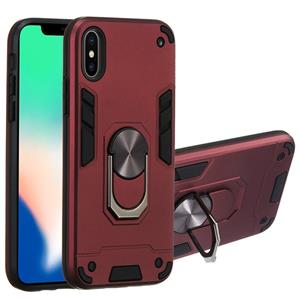 huismerk Voor iPhone XS / X 2 in 1 Armour Series PC + TPU beschermhoes met ringhouder (Wnie Red)