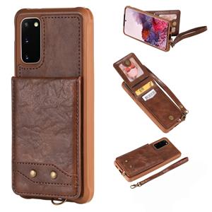 huismerk Voor Galaxy S20 Vertical Flip Shockproof Leather Protective Case met Short Rope Support Card Slots & Bracket & Photo Holder & Wallet Function(Coffee)