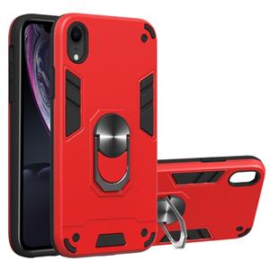 huismerk Voor iPhone XR 2 in 1 Armour Series PC + TPU beschermhoes met ringhouder(Rood)