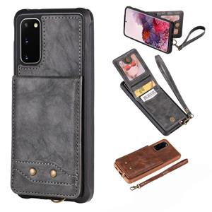 huismerk Voor Galaxy S20 Vertical Flip Shockproof Leather Protective Case met Short Rope Support Card Slots & Bracket & Photo Holder & Wallet Function(Gray)