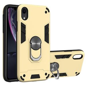 huismerk Voor iPhone XR 2 in 1 Armour Series PC + TPU beschermhoes met ringhouder(Goud)