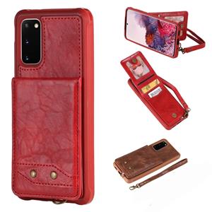 huismerk Voor Galaxy S20 Vertical Flip Shockproof Leather Protective Case met Short Rope Support Card Slots & Bracket & Photo Holder & Wallet Function(Red)