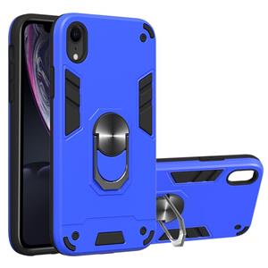 huismerk Voor iPhone XR 2 in 1 Armour Series PC + TPU beschermhoes met ringhouder(donkerblauw)