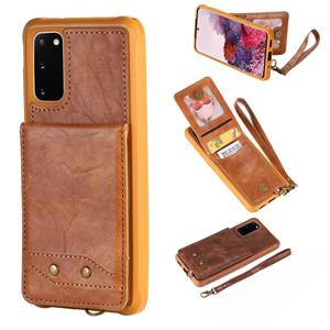 huismerk Voor Galaxy S20 Vertical Flip Shockproof Leather Protective Case met Short Rope Support Card Slots & Bracket & Photo Holder & Wallet Function(Brown)