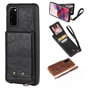 huismerk Voor Galaxy S20 Vertical Flip Shockproof Leather Protective Case met Short Rope Support Card Slots & Bracket & Photo Holder & Wallet Function(Black)