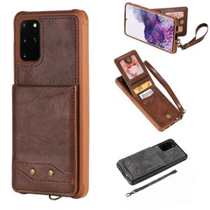 huismerk Voor Galaxy S20+ Vertical Flip Shockproof Leather Protective Case met Short Rope Support Card Slots & Bracket & Photo Holder & Wallet Function(Coffee