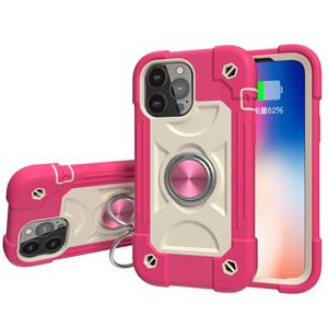 huismerk Schokbestendige siliconen + pc-beschermhoes met dubbele ringhouder voor iPhone 13 Pro Max (rose rood)