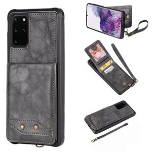 huismerk Voor Galaxy S20+ Vertical Flip Shockproof Leather Protective Case met Short Rope Support Card Slots & Bracket & Photo Holder & Wallet Function(Gray)