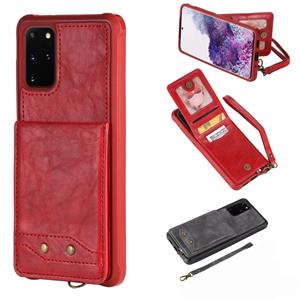 huismerk Voor Galaxy S20+ Vertical Flip Shockproof Leather Protective Case met Short Rope Support Card Slots & Bracket & Photo Holder & Wallet Function(Red)