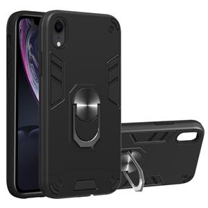 huismerk Voor iPhone XR 2 in 1 Armour Series PC + TPU beschermhoes met ringhouder(zwart)