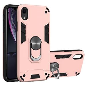 huismerk Voor iPhone XR 2 in 1 Armour Series PC + TPU beschermhoes met ringhouder(Rose Gold)