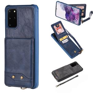 huismerk Voor Galaxy S20+ Vertical Flip Shockproof Leather Protective Case met Short Rope Support Card Slots & Bracket & Photo Holder & Wallet Function(Blue)