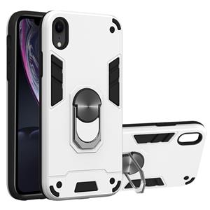 huismerk Voor iPhone XR 2 in 1 Armour Series PC + TPU beschermhoes met ringhouder(Zilver)