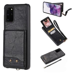 huismerk Voor Galaxy S20+ Vertical Flip Shockproof Leather Protective Case met Short Rope Support Card Slots & Bracket & Photo Holder & Wallet Function(Black)