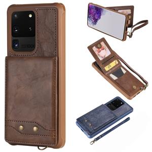 huismerk Voor Galaxy S20 Ultra Vertical Flip Shockproof Leather Protective Case met Short Rope Support Card Slots & Bracket & Photo Holder & Wallet Function(C