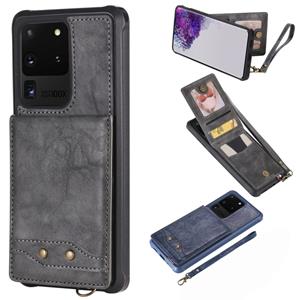 huismerk Voor Galaxy S20 Ultra Vertical Flip Shockproof Leather Protective Case met Short Rope Support Card Slots & Bracket & Photo Holder & Wallet Function(G