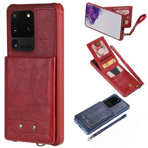 huismerk Voor Galaxy S20 Ultra Vertical Flip Shockproof Leather Protective Case met Short Rope Support Card Slots & Bracket & Photo Holder & Wallet Function(R