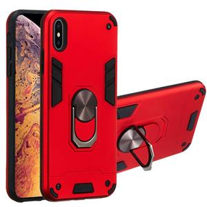 huismerk Voor iPhone XS Max 2 in 1 Armour Series PC + TPU beschermhoes met ringhouder(rood)