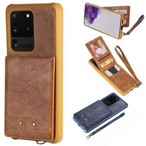 huismerk Voor Galaxy S20 Ultra Vertical Flip Shockproof Leather Protective Case met Short Rope Support Card Slots & Bracket & Photo Holder & Wallet Function(B