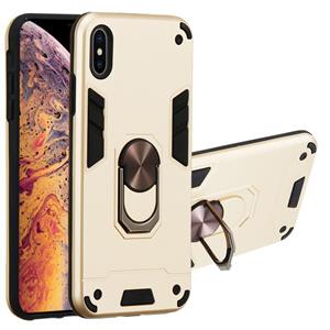 huismerk Voor iPhone XS Max 2 in 1 Armour Series PC + TPU beschermhoes met ringhouder(Goud)