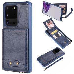 huismerk Voor Galaxy S20 Ultra Vertical Flip Shockproof Leather Protective Case met Short Rope Support Card Slots & Bracket & Photo Holder & Wallet Function(B