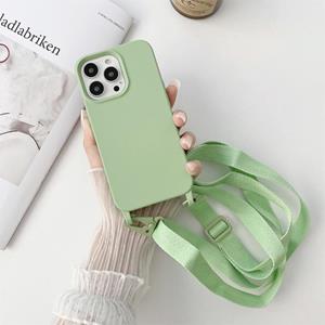 huismerk Elastic Silicone Protective Case with Wide Neck Lanyard For iPhone 13(Green)