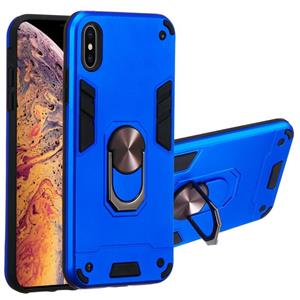 huismerk Voor iPhone XS Max 2 in 1 Armour Series PC + TPU beschermhoes met ringhouder(Donkerblauw)